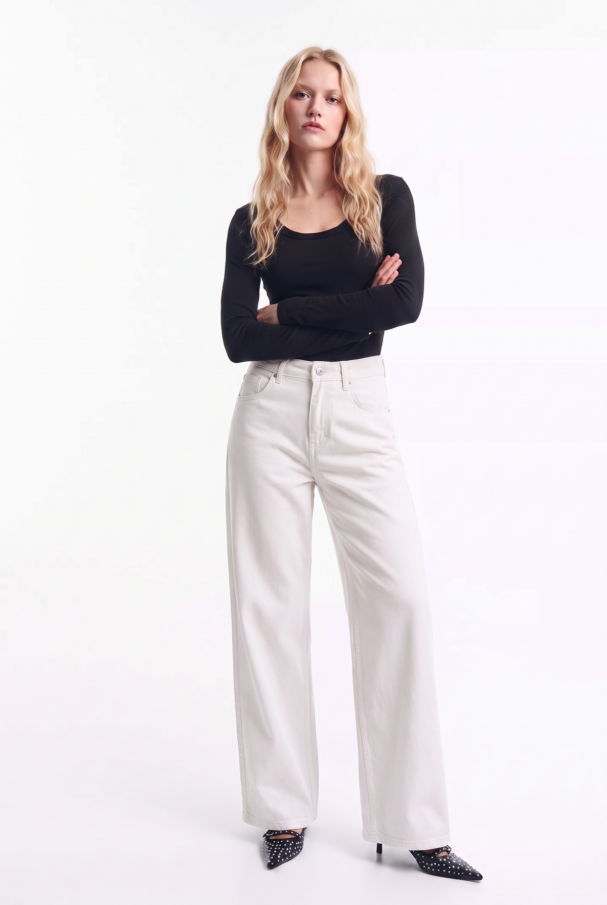 Jeans Wide Leg de Tiro Alto en Colores elasticado