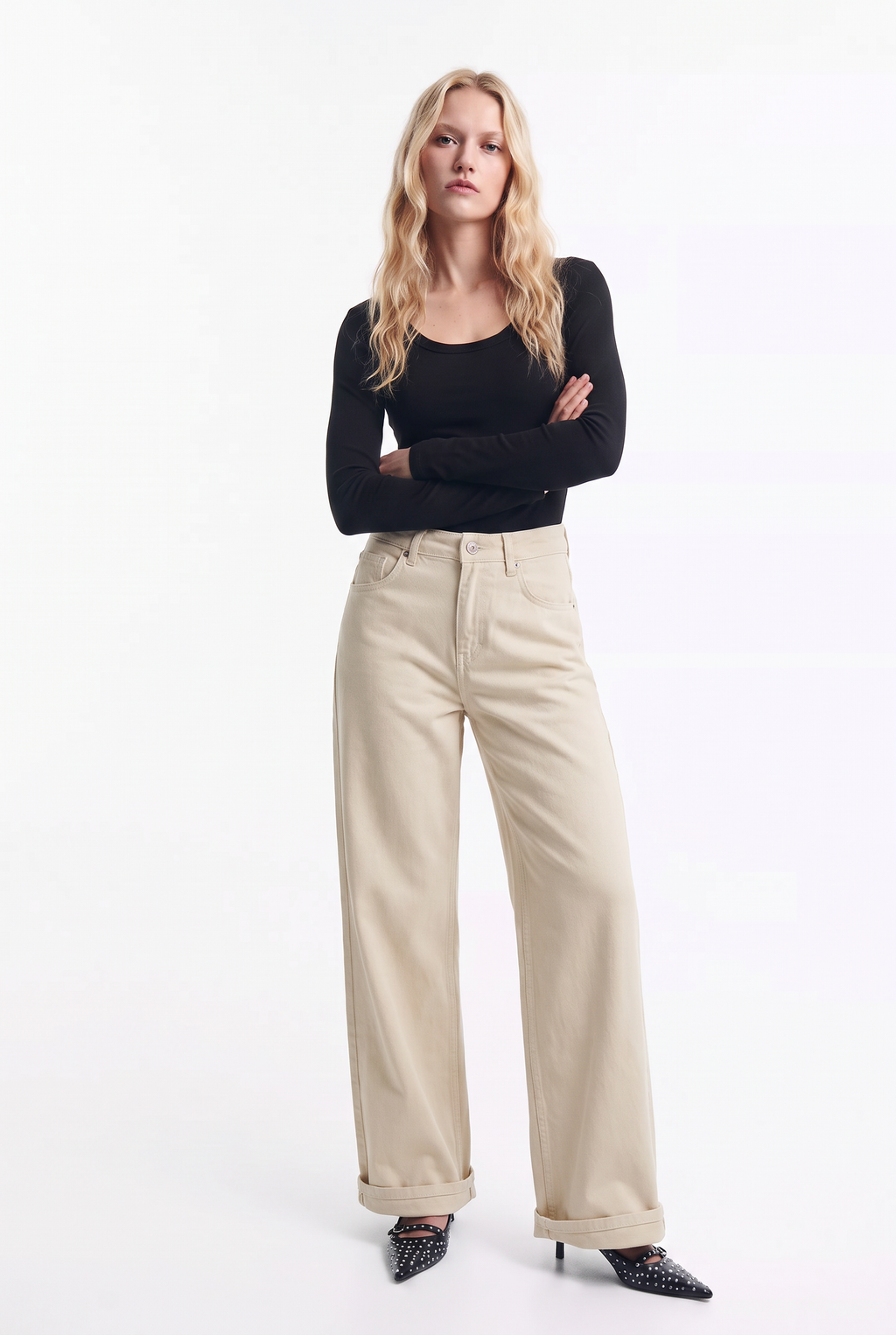 Jeans Wide Leg de Tiro Alto en Colores elasticado