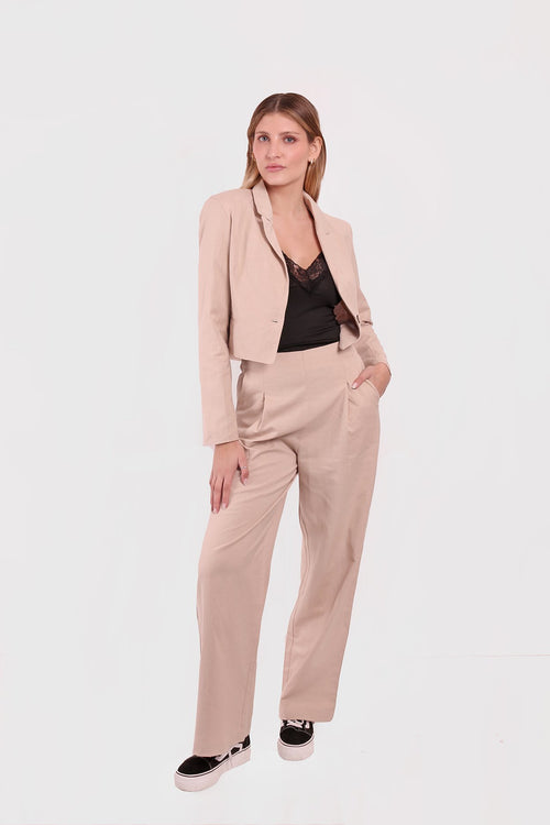 Blazer Crop con Acabado de Lino