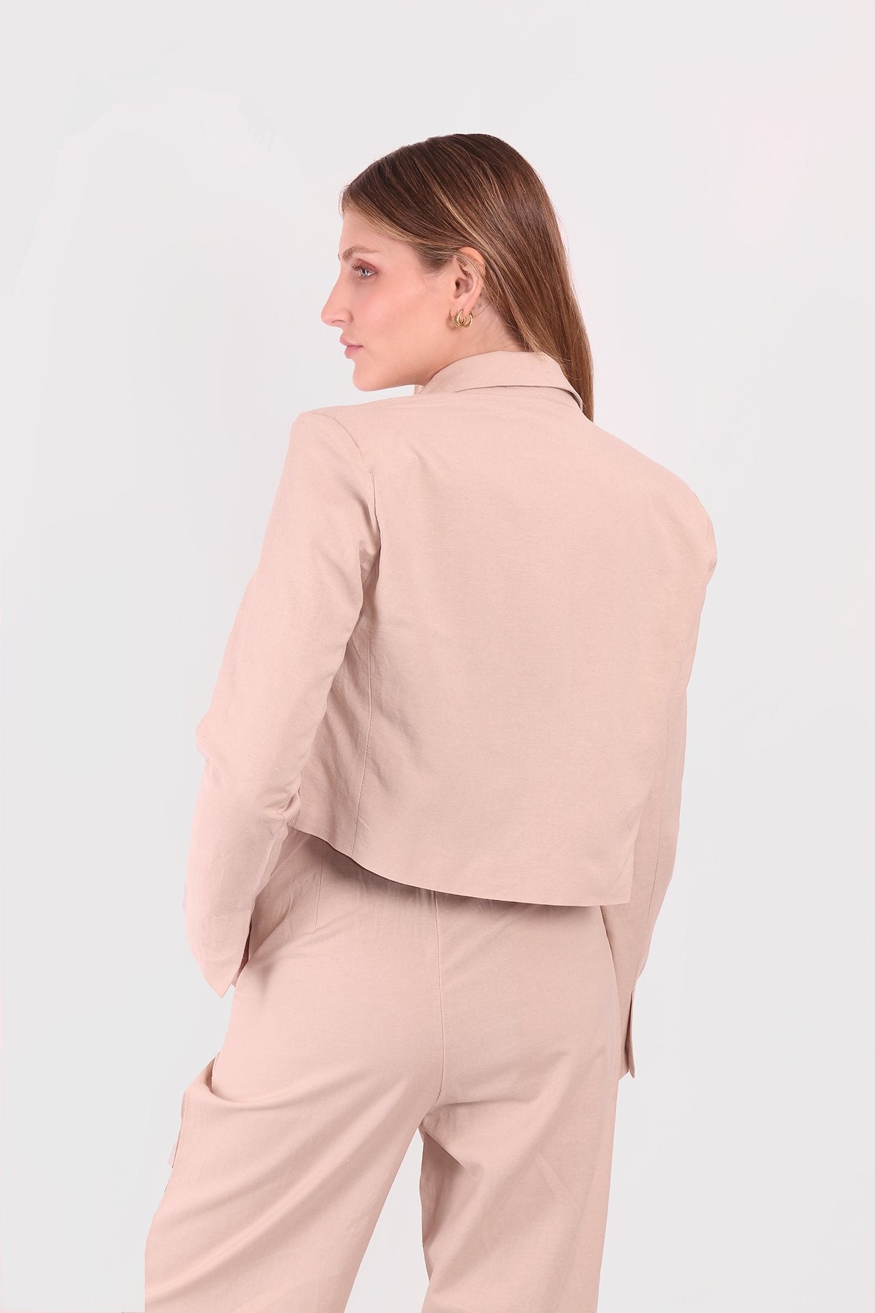 Blazer Crop con Acabado de Lino