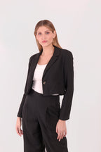 Blazer Crop con Acabado de Lino