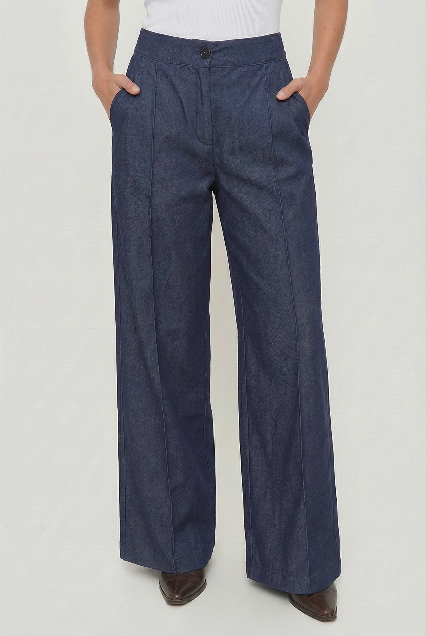 Pantalón Wide Leg con Costuras Frontales