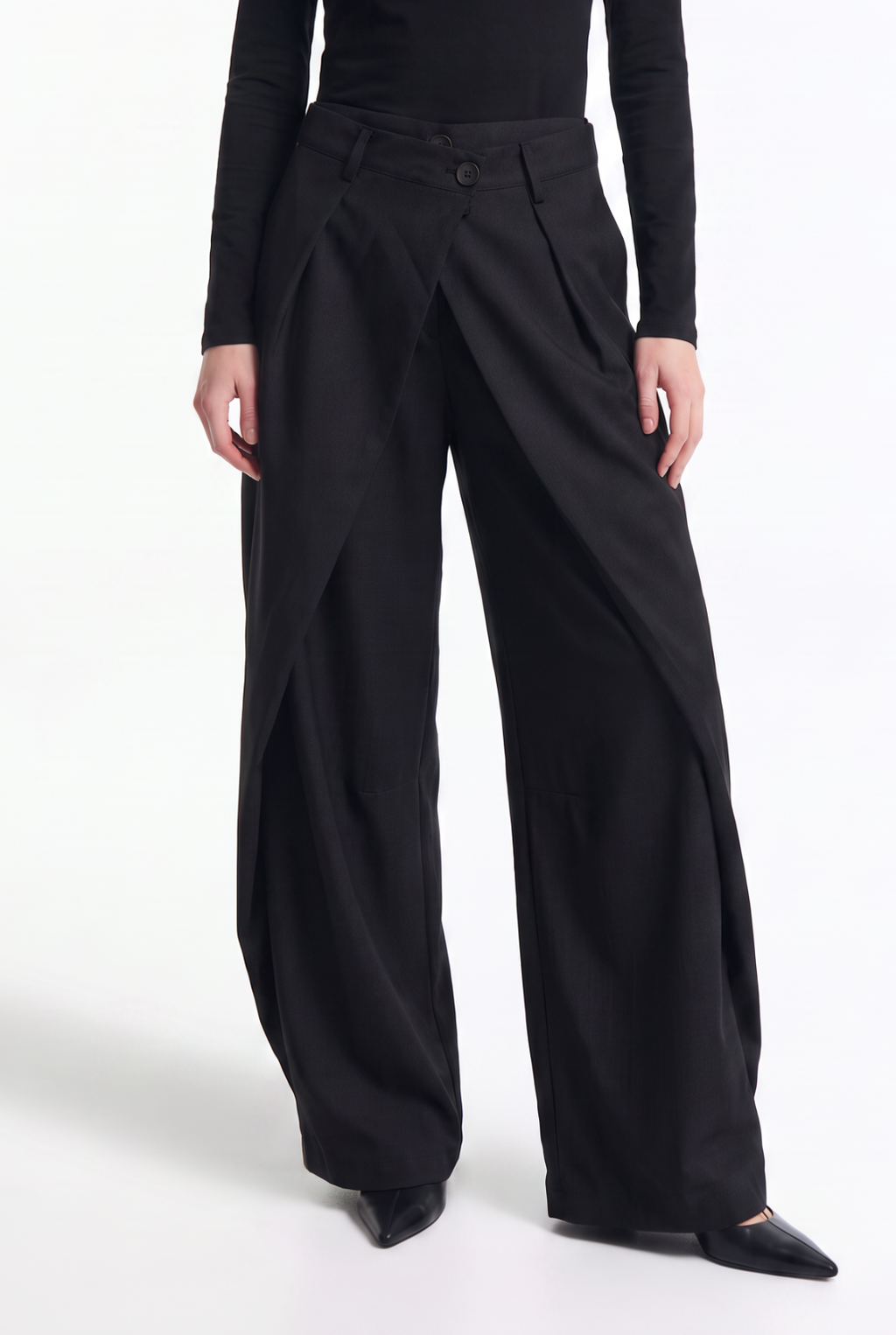 Pantalón Ancho con Doble Pretina Asimétrica