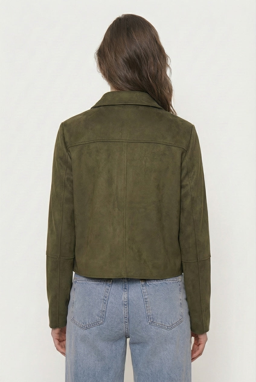 Chaqueta de Gamuza con Botones y Bolsillos Frontales