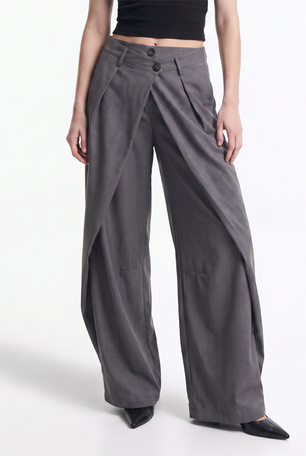 Pantalón Ancho con Doble Pretina Asimétrica