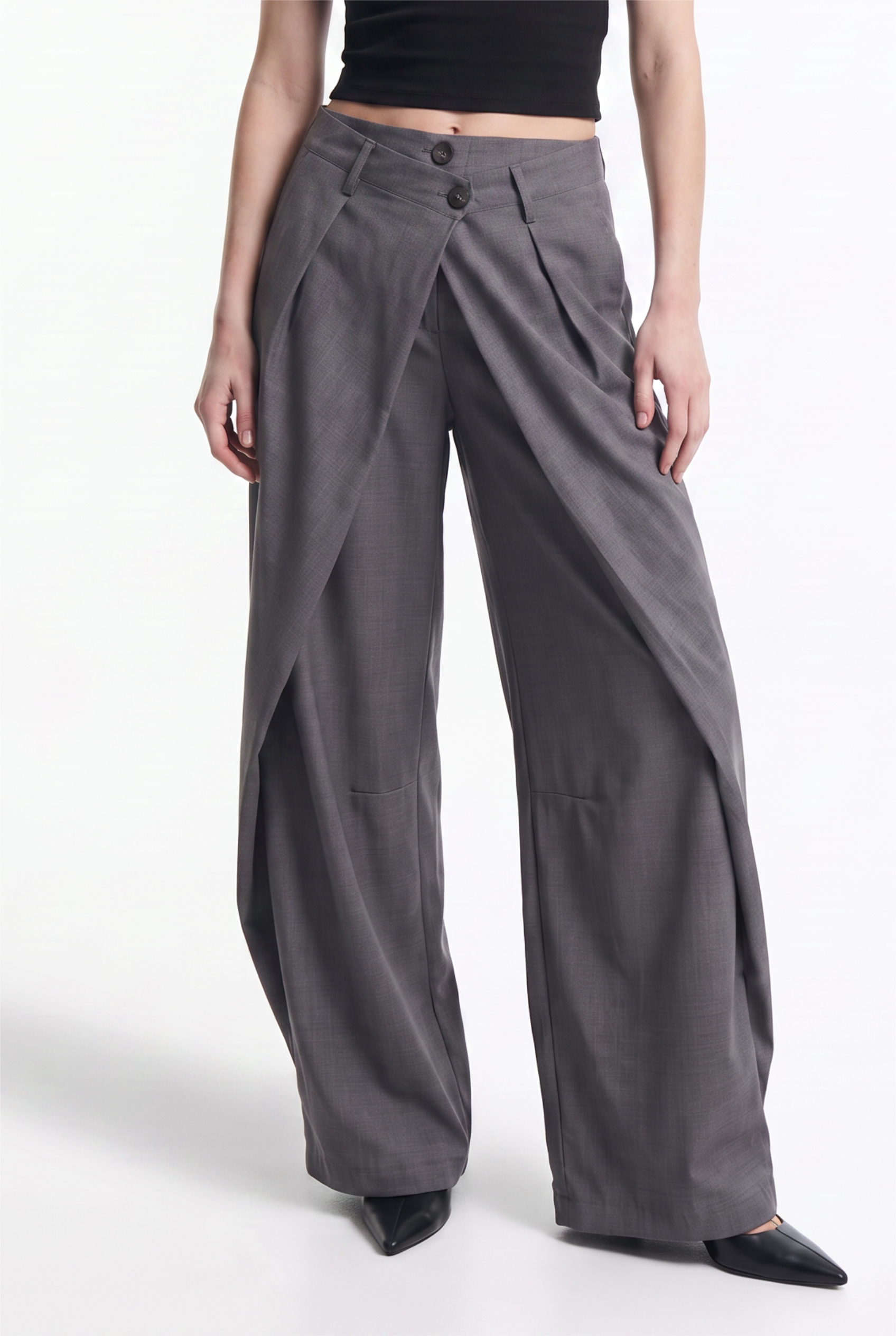 Pantalón Ancho con Doble Pretina Asimétrica