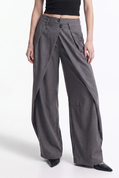 Pantalón Ancho con Doble Pretina Asimétrica
