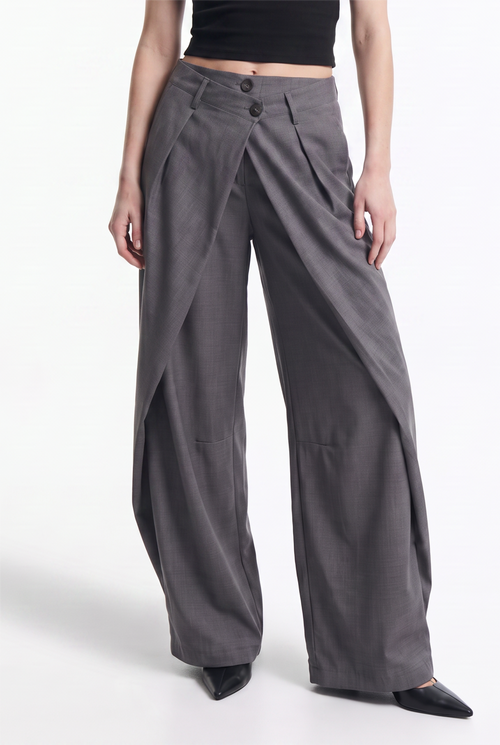 Pantalón Ancho con Doble Pretina Asimétrica