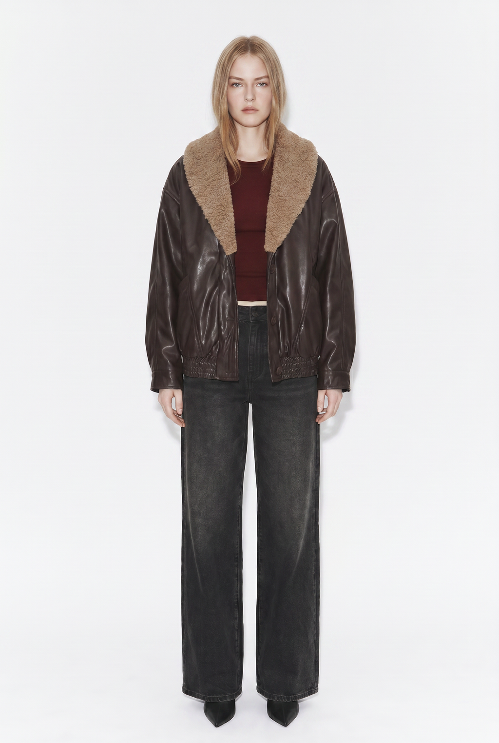 Chaqueta Ecocuero con Cuello Chiporro + Forro