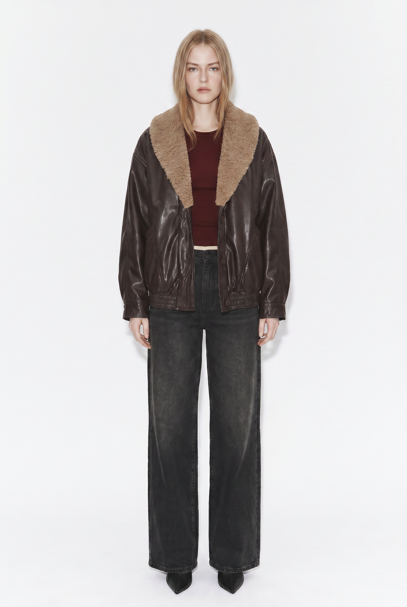 Chaqueta Ecocuero con Cuello Chiporro + Forro