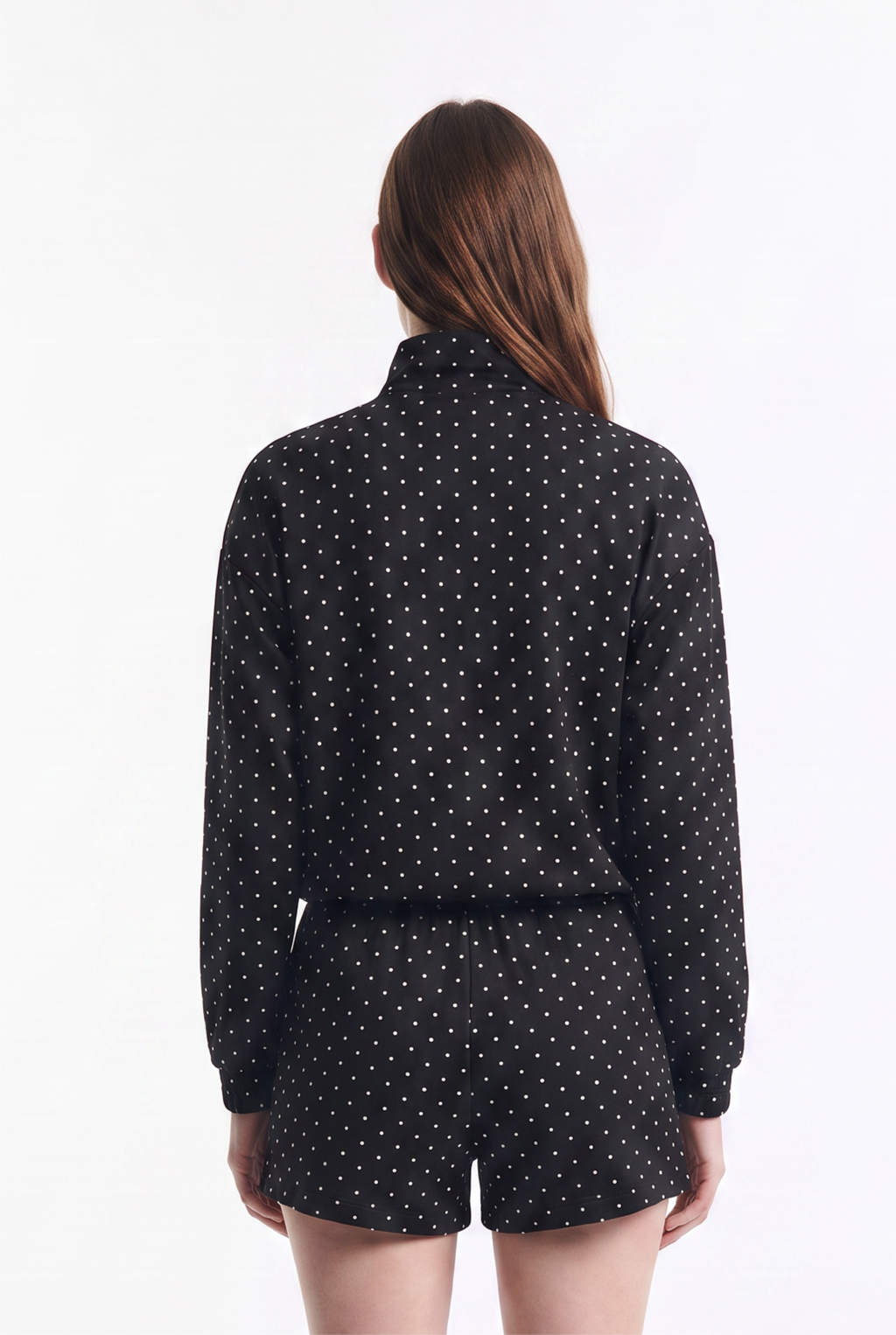 Chaqueta Bomber Delgada de Lunares con Cierre y Ajuste