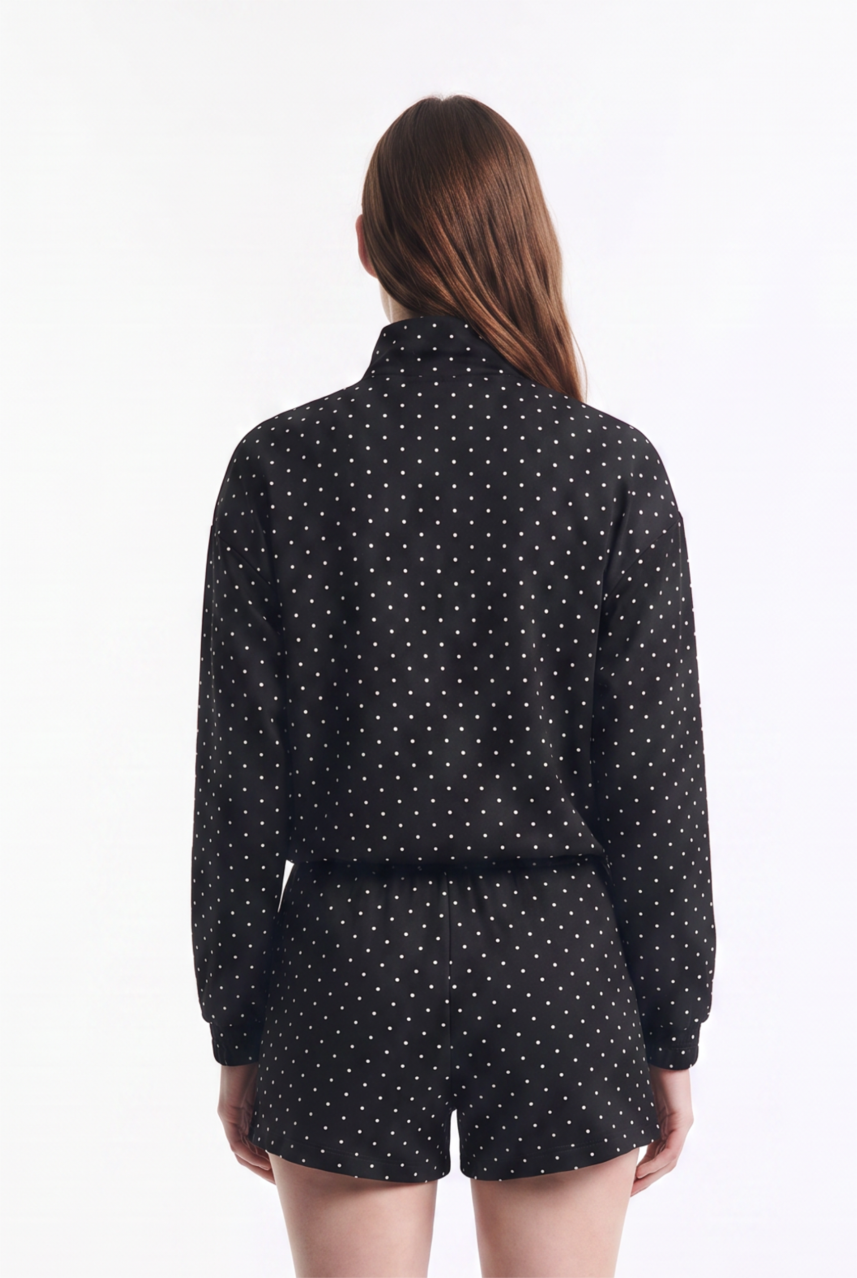 Chaqueta Bomber Delgada de Lunares con Cierre y Ajuste