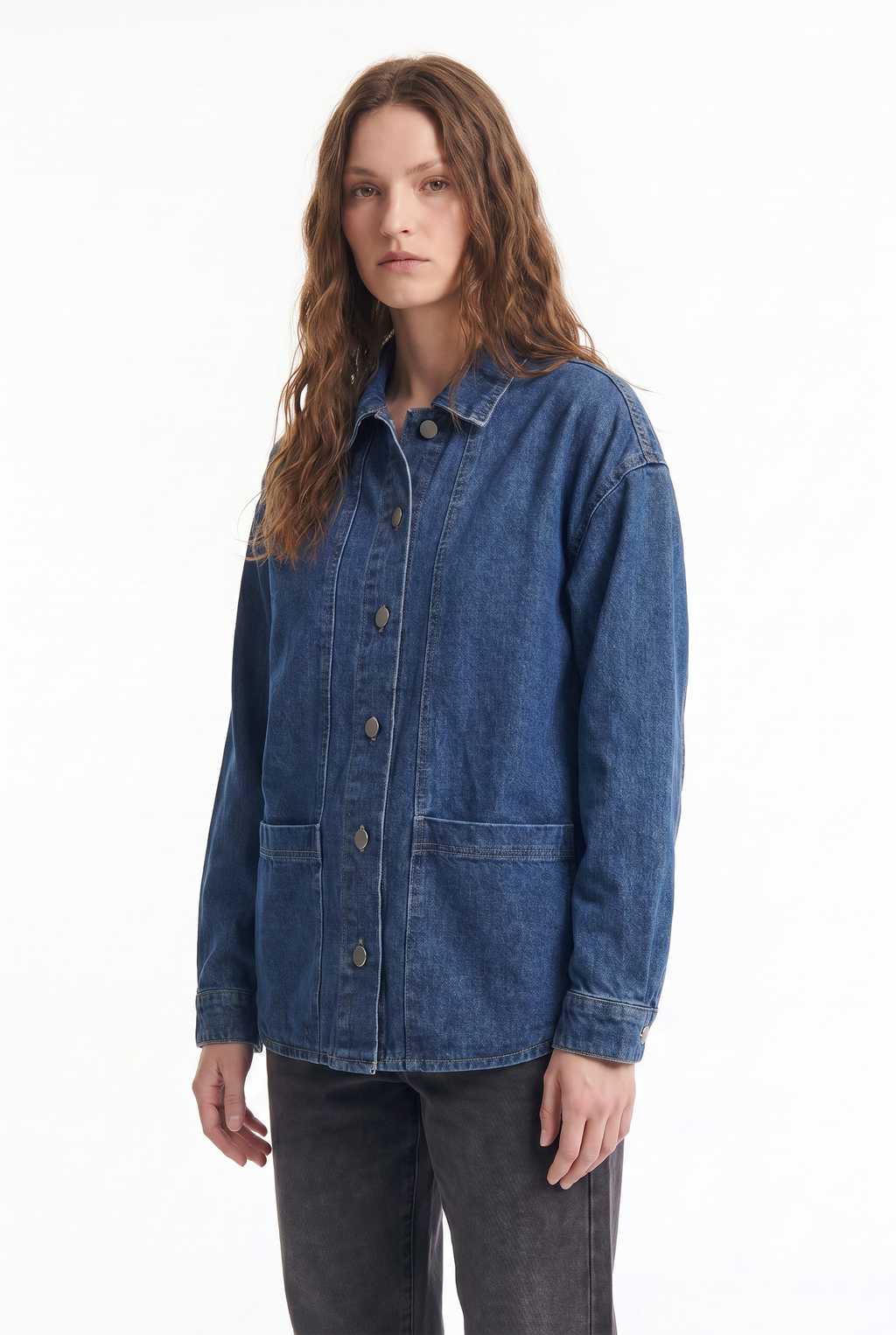 Chaqueta Denim Estilo Oversize con Bolsillos Frontales