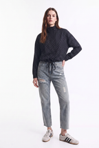 Chaqueta Bomber Delgada de Lunares con Cierre y Ajuste