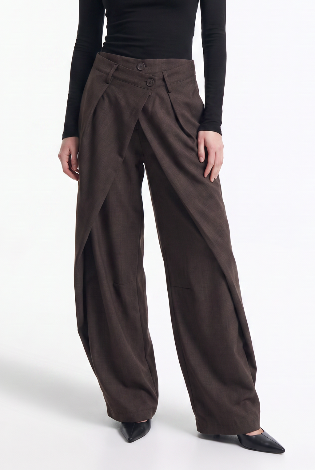 Pantalón Ancho con Doble Pretina Asimétrica