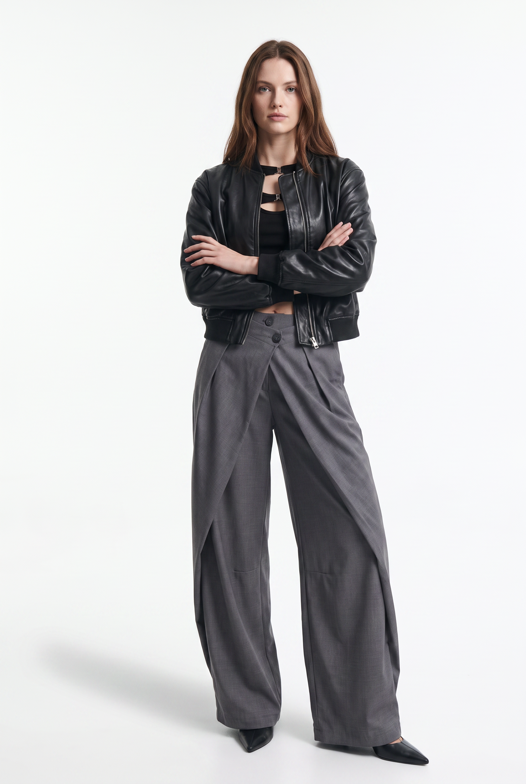 Pantalón Ancho con Doble Pretina Asimétrica