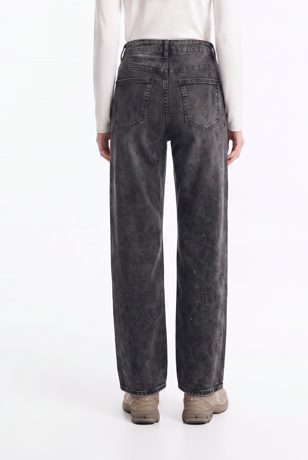 Jeans Elasticados de Tiro Alto con Strass Animal Print