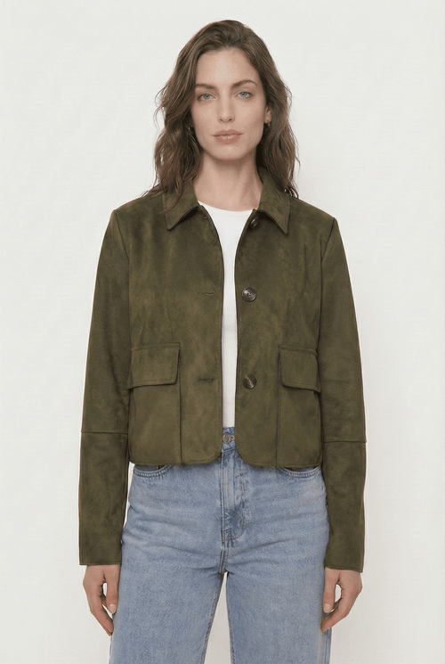 Chaqueta de Gamuza con Botones y Bolsillos Frontales