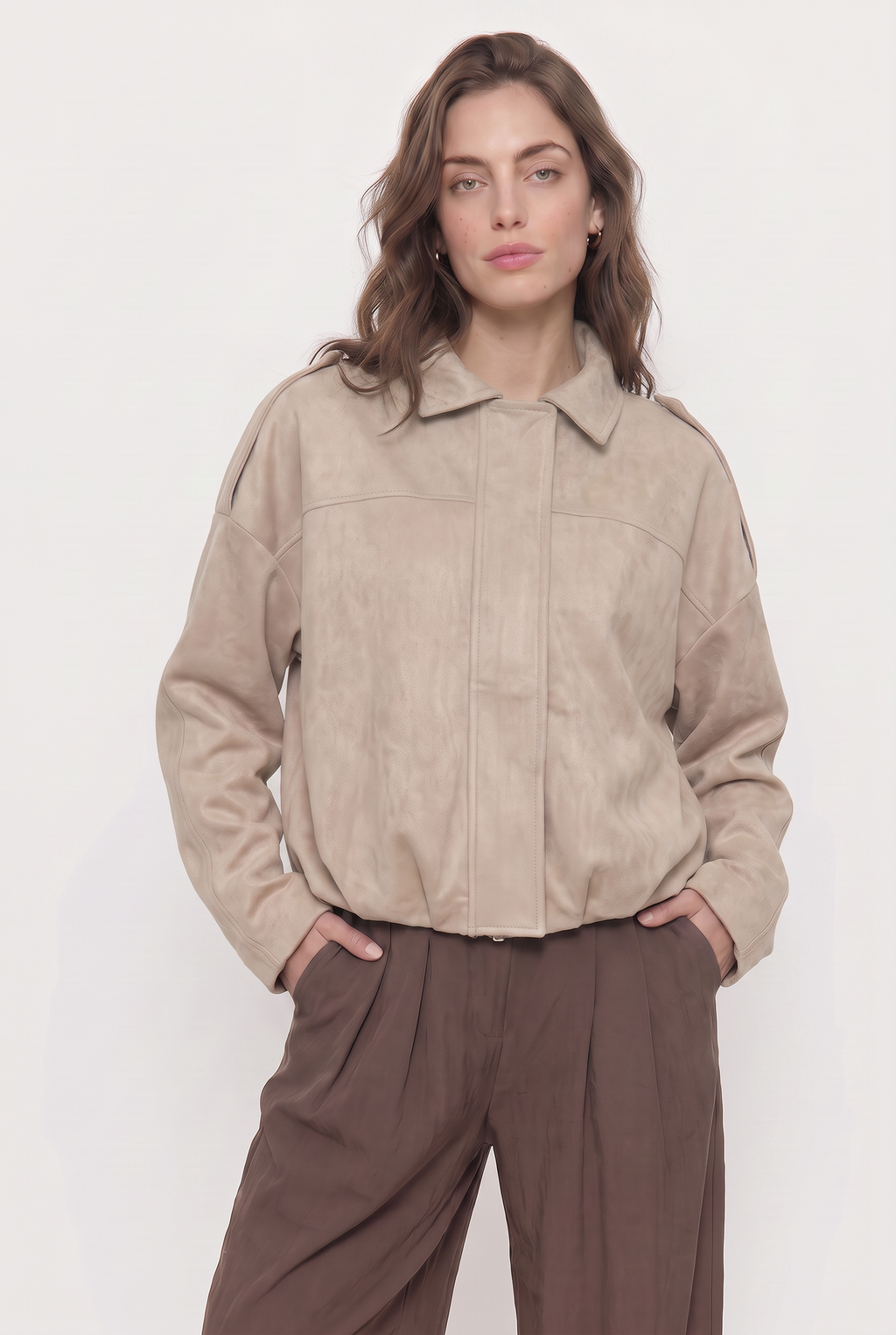 Chaqueta Bomber de Gamuza Oversize Forrada