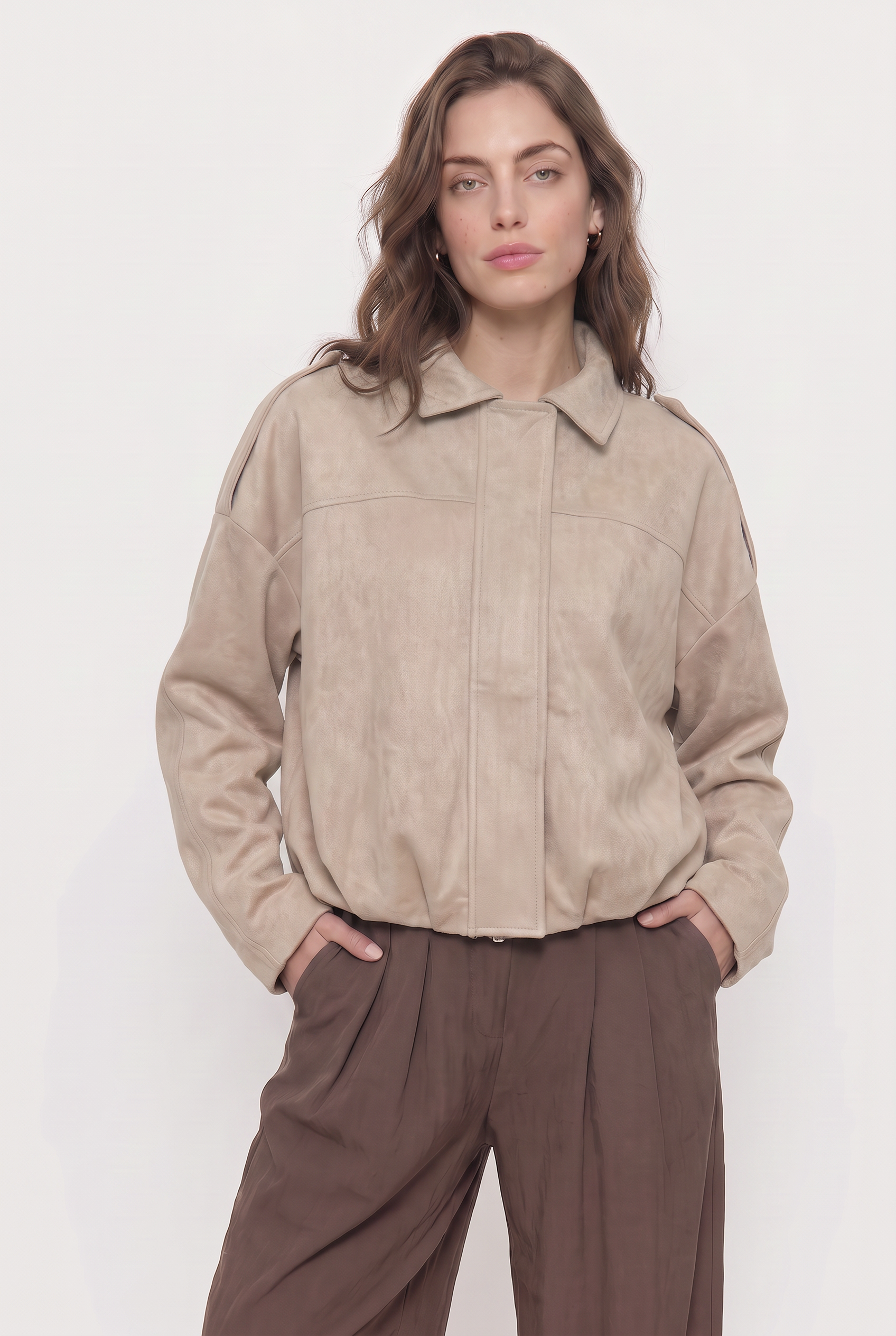 Chaqueta Bomber de Gamuza Oversize Forrada