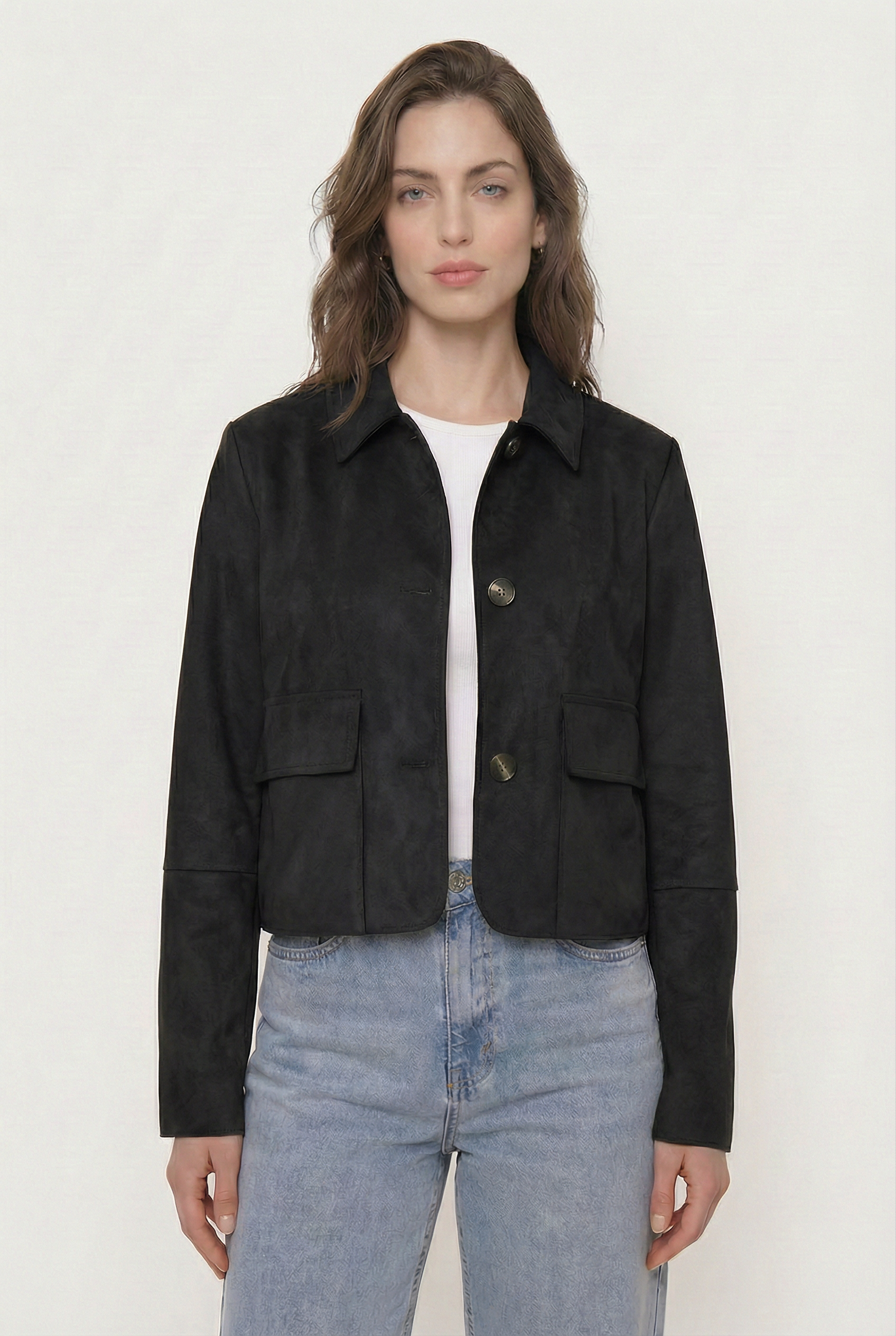 Chaqueta de Gamuza con Botones y Bolsillos Frontales