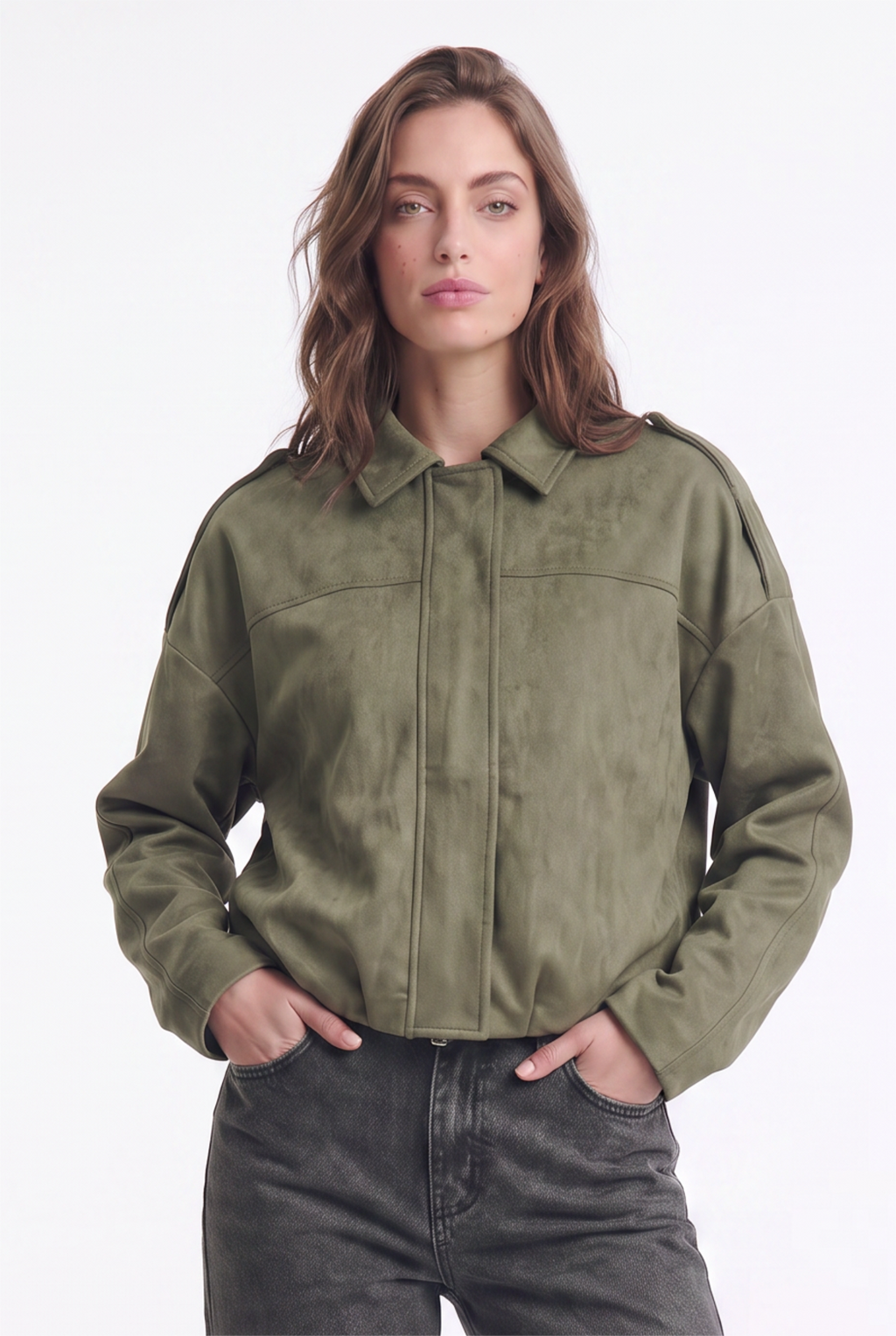 Chaqueta Bomber de Gamuza Oversize Forrada