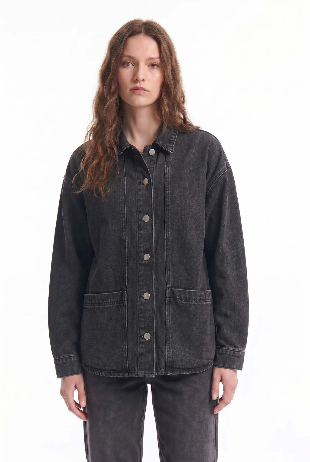 Chaqueta Denim Estilo Oversize con Bolsillos Frontales