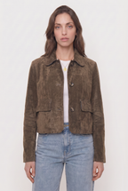 Chaqueta de Gamuza con Botones y Bolsillos Frontales