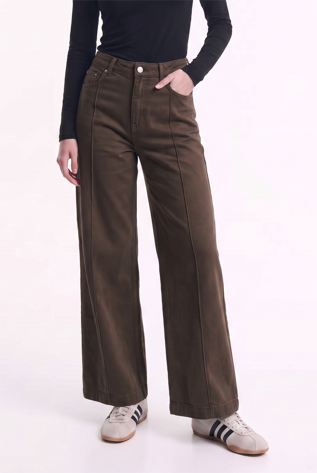 Pantalón Tiro Alto con Costura Frontal