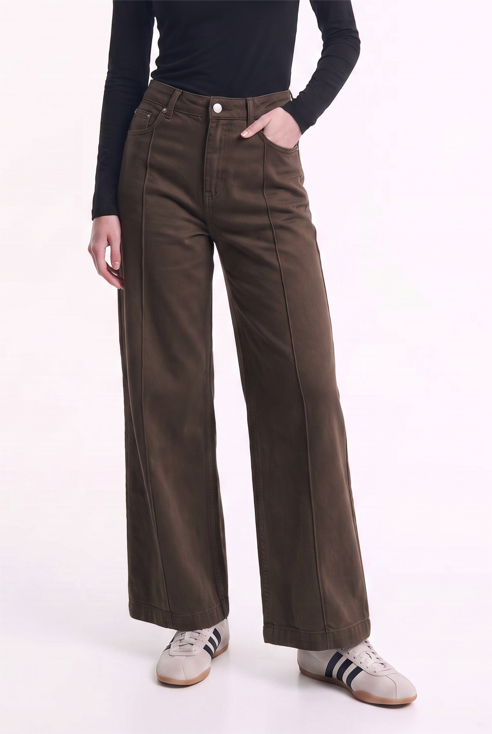 Pantalón Tiro Alto con Costura Frontal