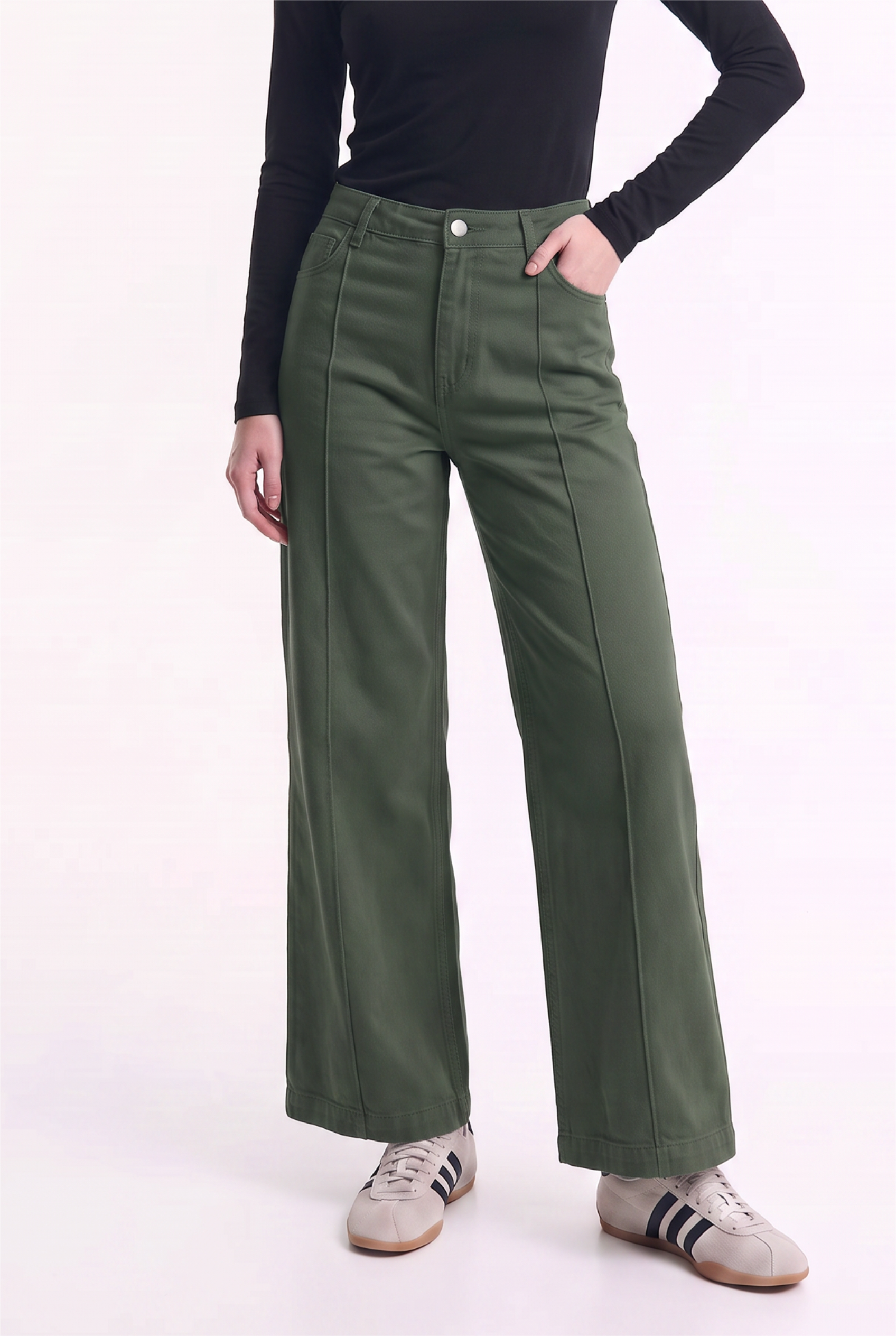 Pantalón Tiro Alto con Costura Frontal
