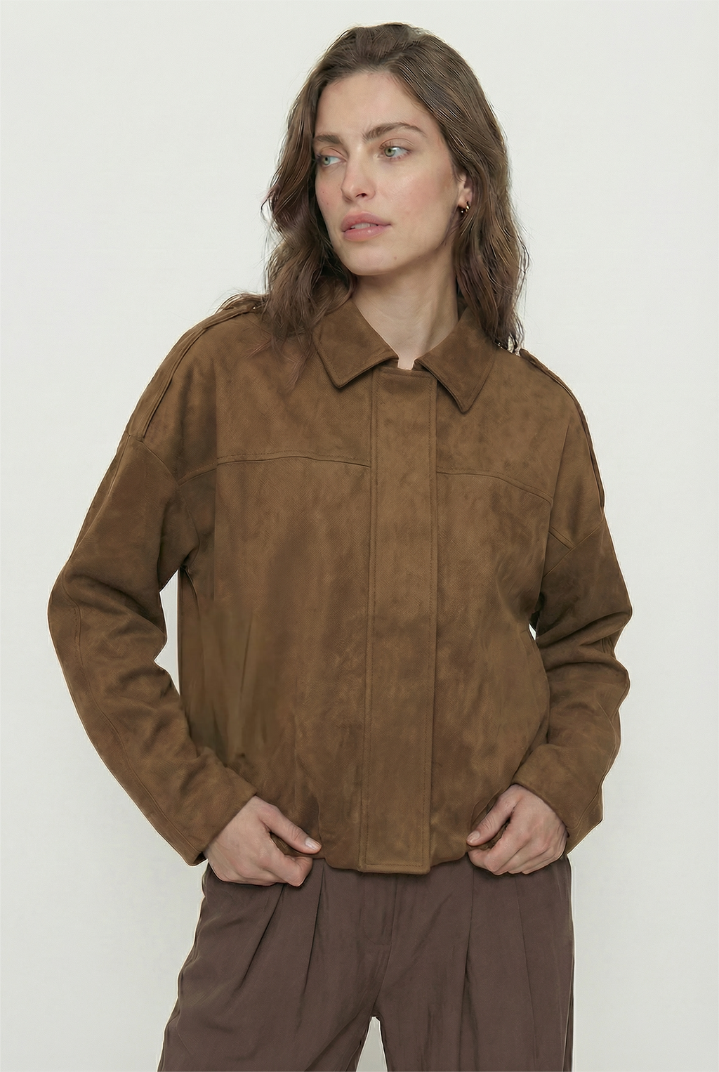Chaqueta Bomber de Gamuza Oversize Forrada