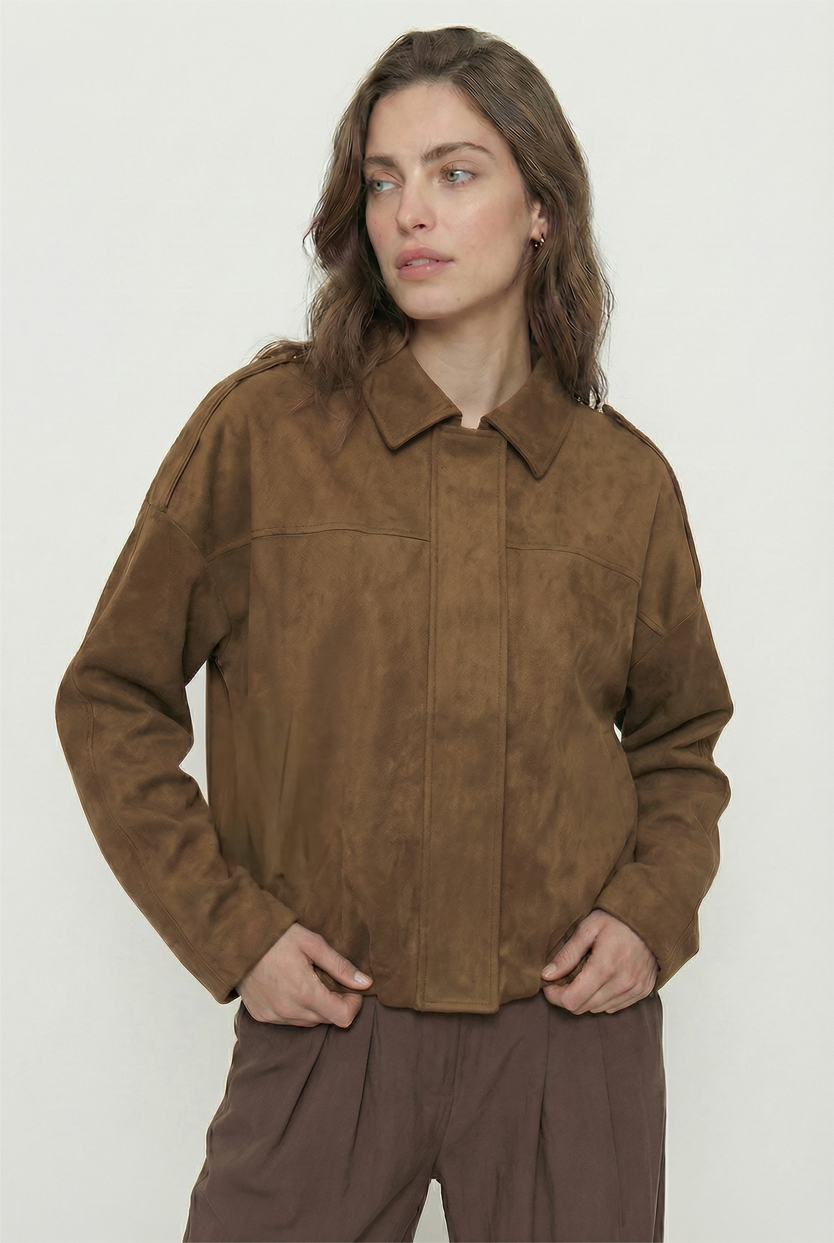 Chaqueta Bomber de Gamuza Oversize Forrada