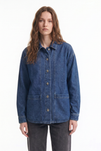 Chaqueta Denim Estilo Oversize con Bolsillos Frontales