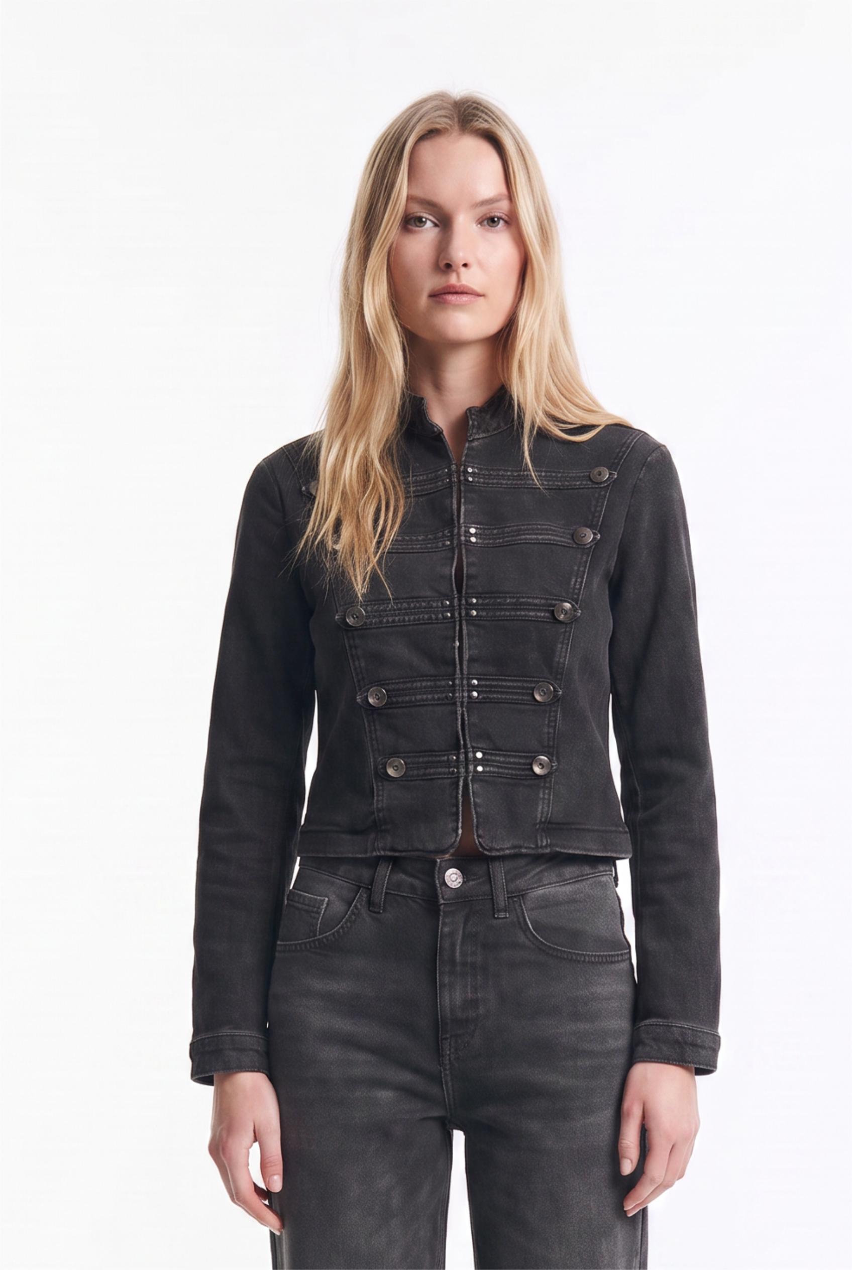 Chaqueta Estilo Napoleón de Denim Elástico
