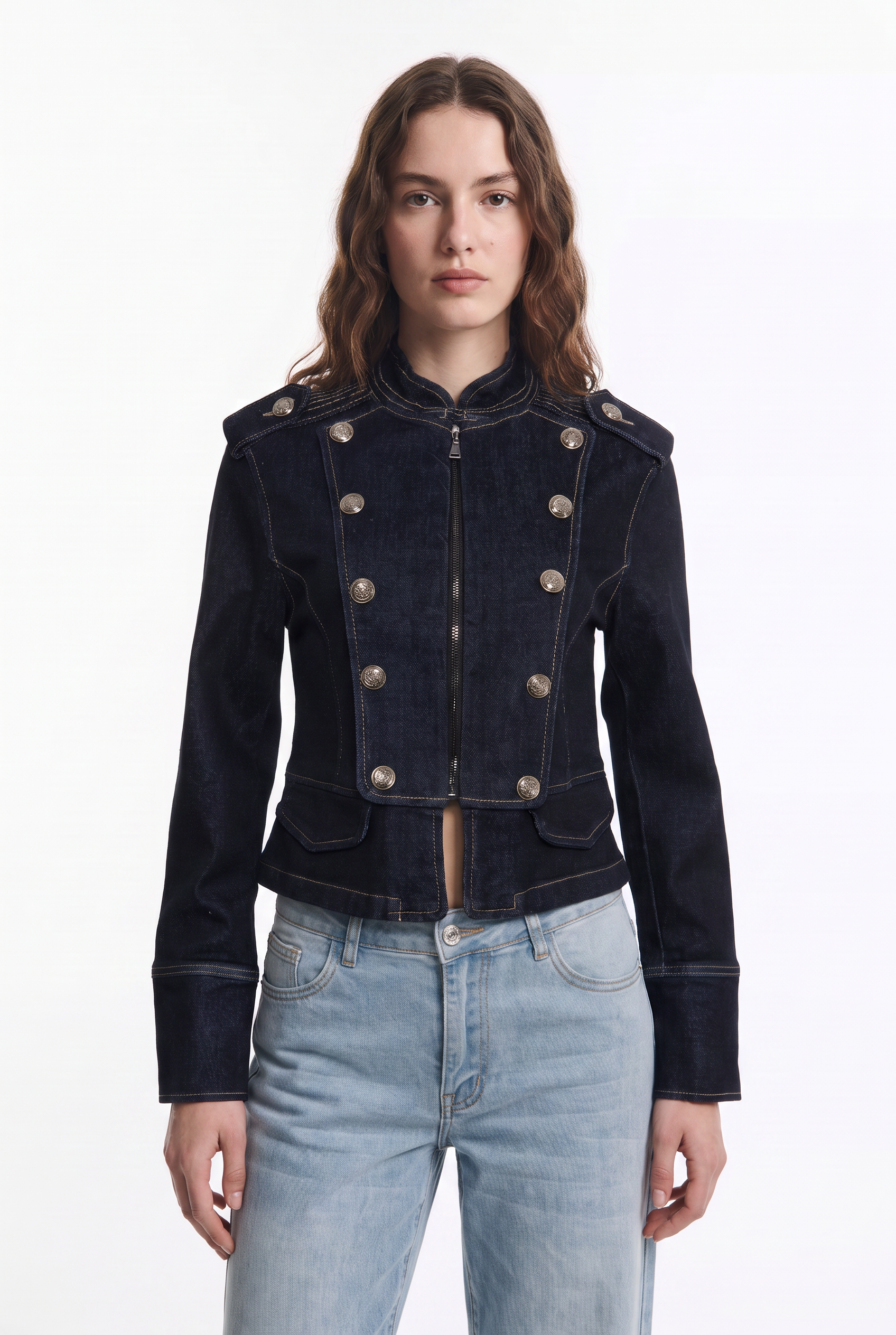 Chaqueta Mezclilla Militar Estilo Napoleón