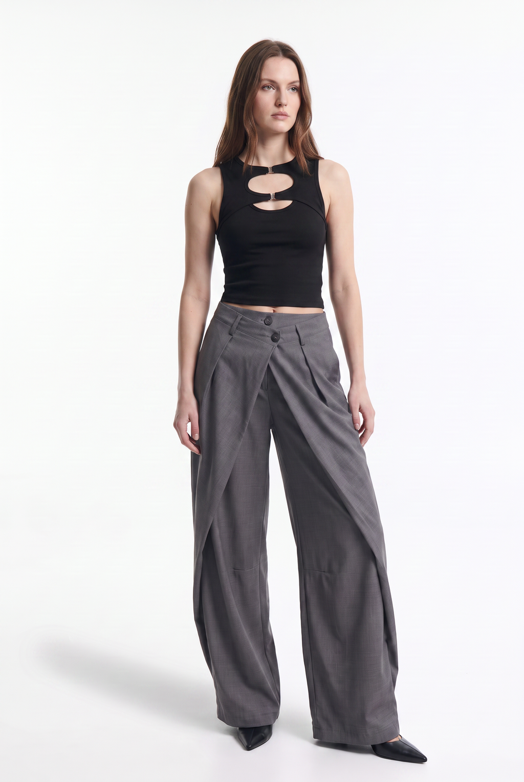 Pantalón Ancho con Doble Pretina Asimétrica