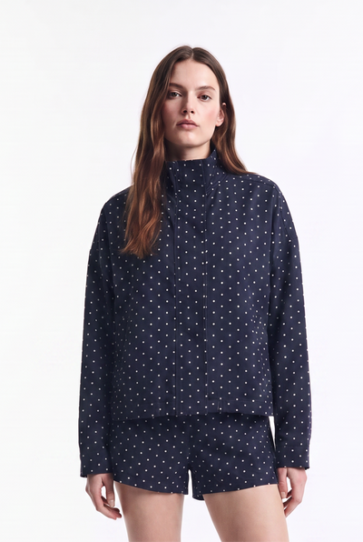 Chaqueta Bomber Delgada de Lunares con Cierre y Ajuste