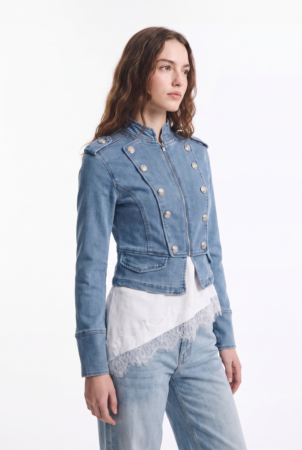 Chaqueta Mezclilla Militar Estilo Napoleón