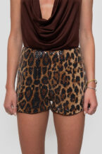 Micro Short Elasticado Forrado Lentejuelas - Marrón, S