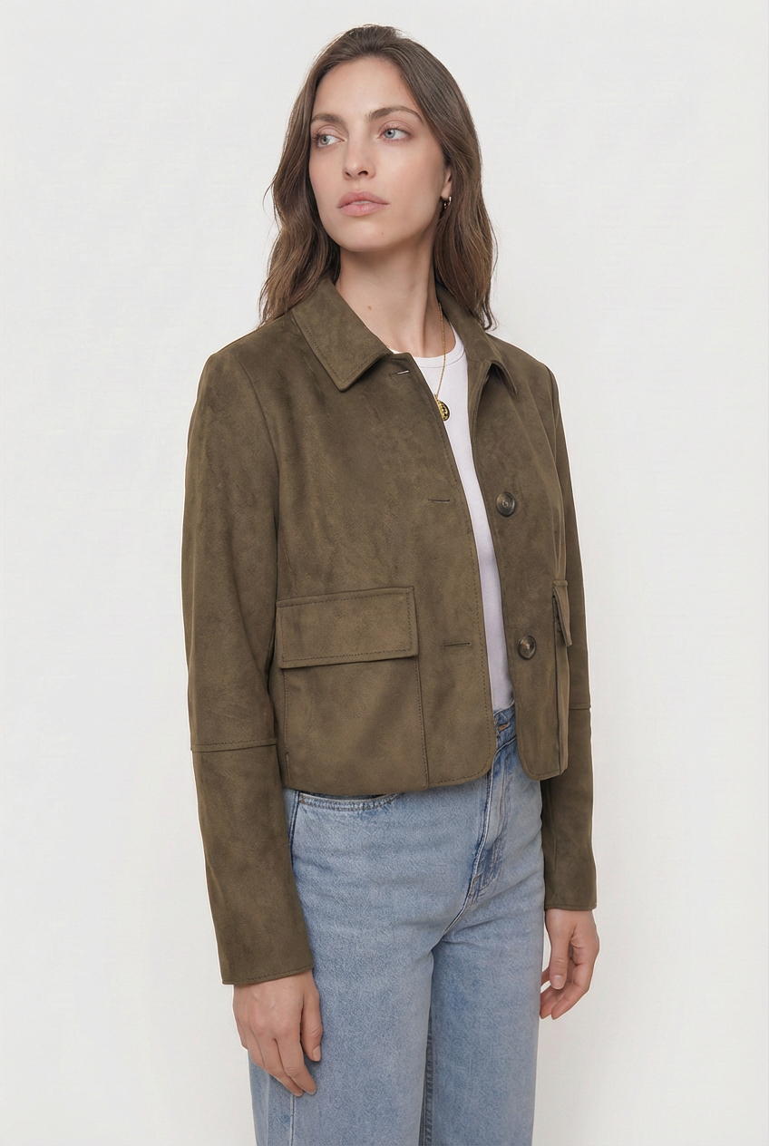 Chaqueta de Gamuza con Bolsillos Frontales