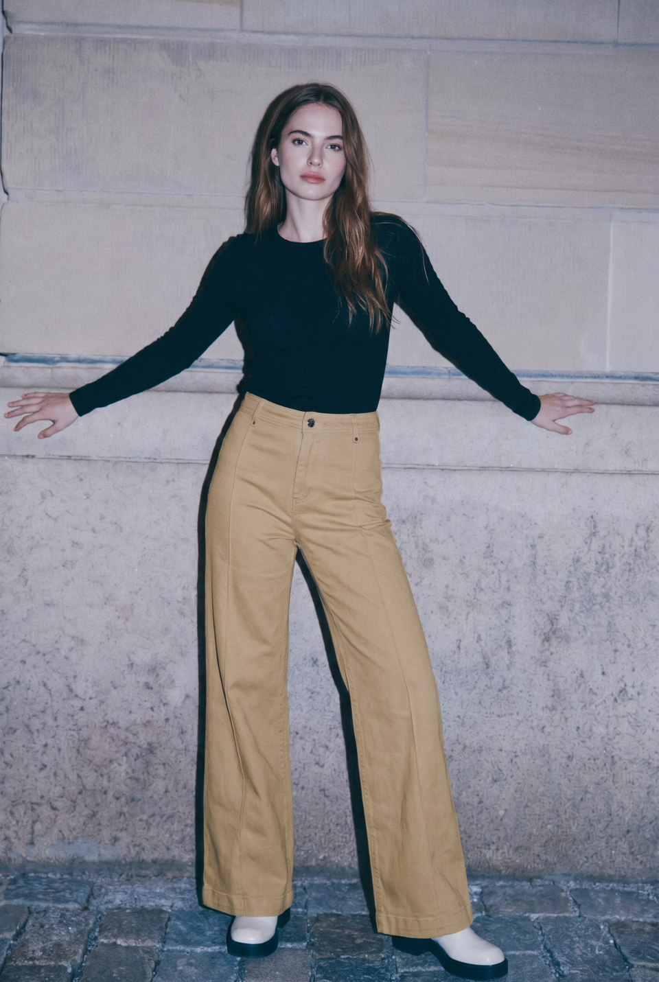 Jeans Wide Leg Tiro Alto Elasticado