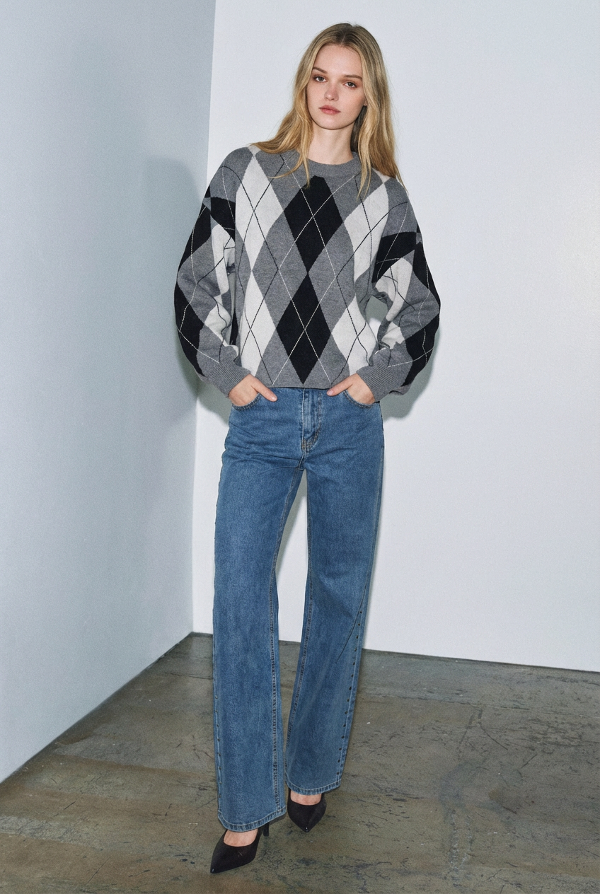 Chaleco con Diseño Rombo y Mangas Globo