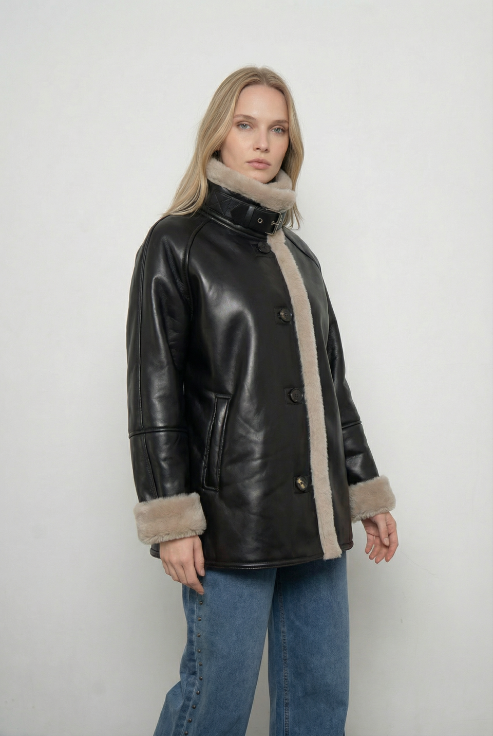 Chaqueta Efecto Cuero con Interior de Chiporro